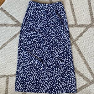 navy and white flower high waist calf length skirt
